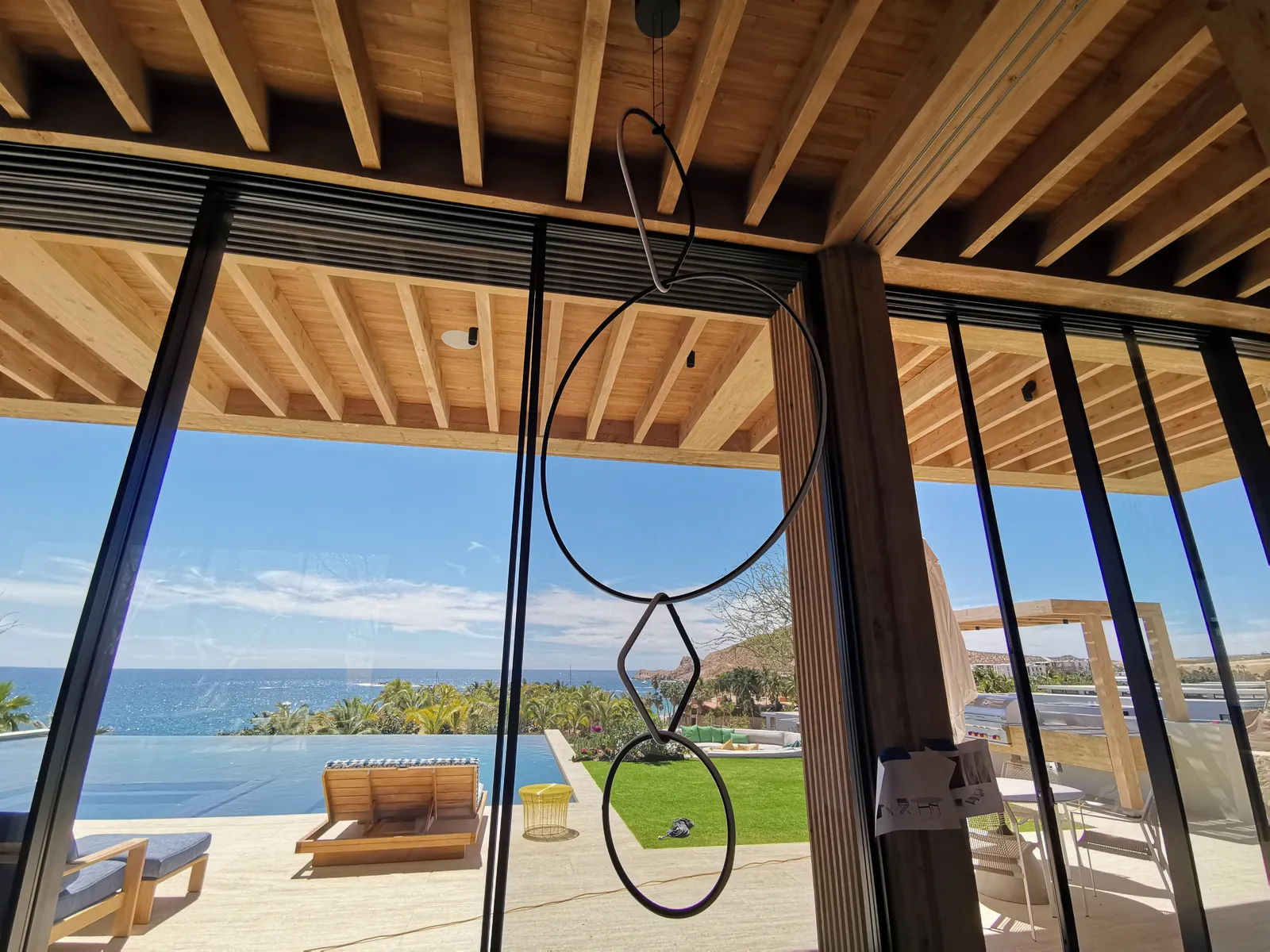 Terrace with ocean view and decorative lighting
